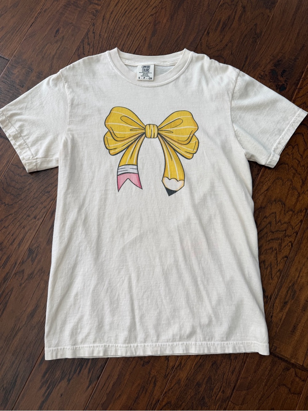 Comfort Colors off white Bow Pencil Tee perfect for back to school